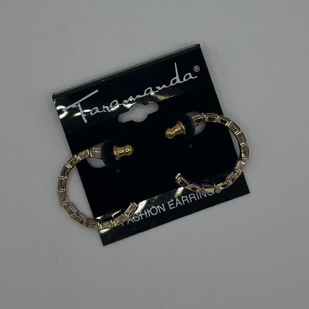 Taramanda Gold Baguette Hoop Earrings | Crystal Accent Statement Hoops